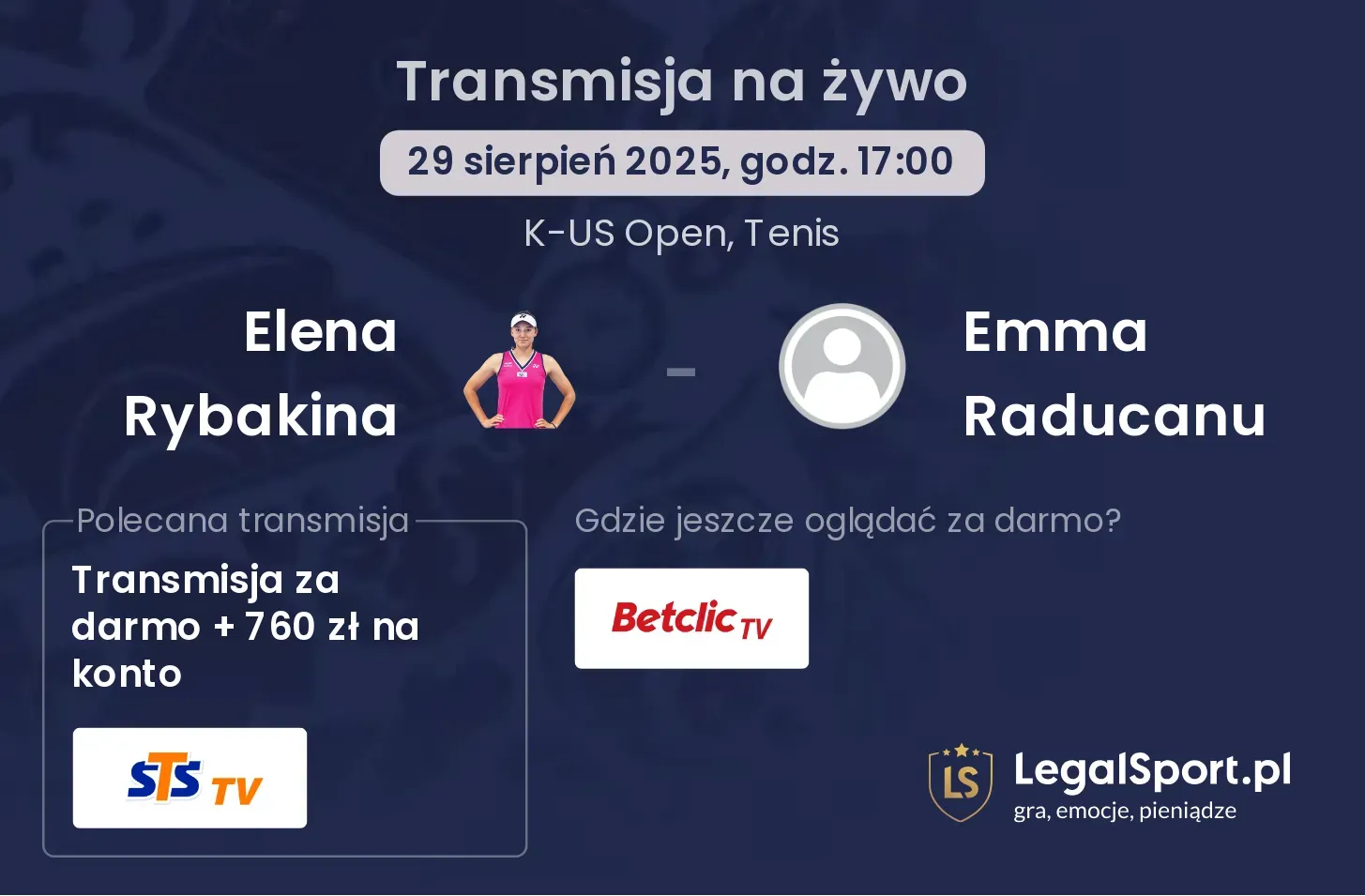 Elena Rybakina - Emma Raducanu transmisja na żywo