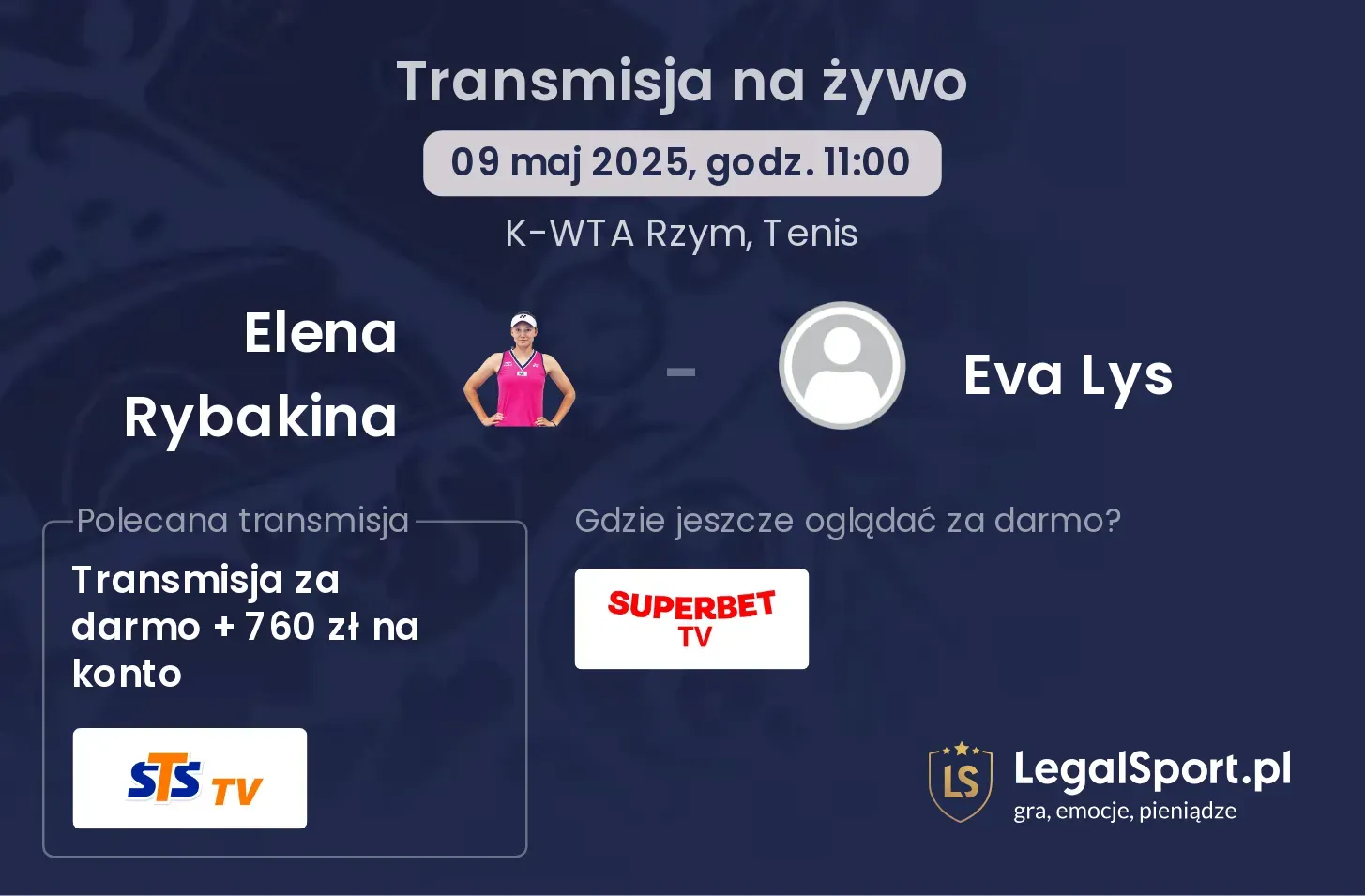 Elena Rybakina - Eva Lys transmisja na żywo