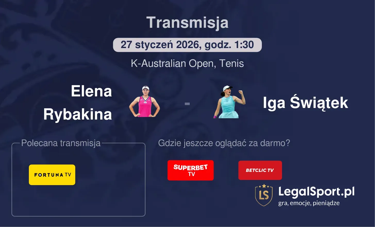 Elena Rybakina - Iga Świątek Transmisje