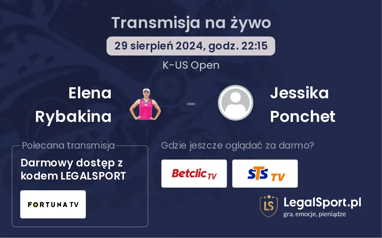 Elena Rybakina - Jessika Ponchet gdzie oglądać? 29.08, godz. 22:15