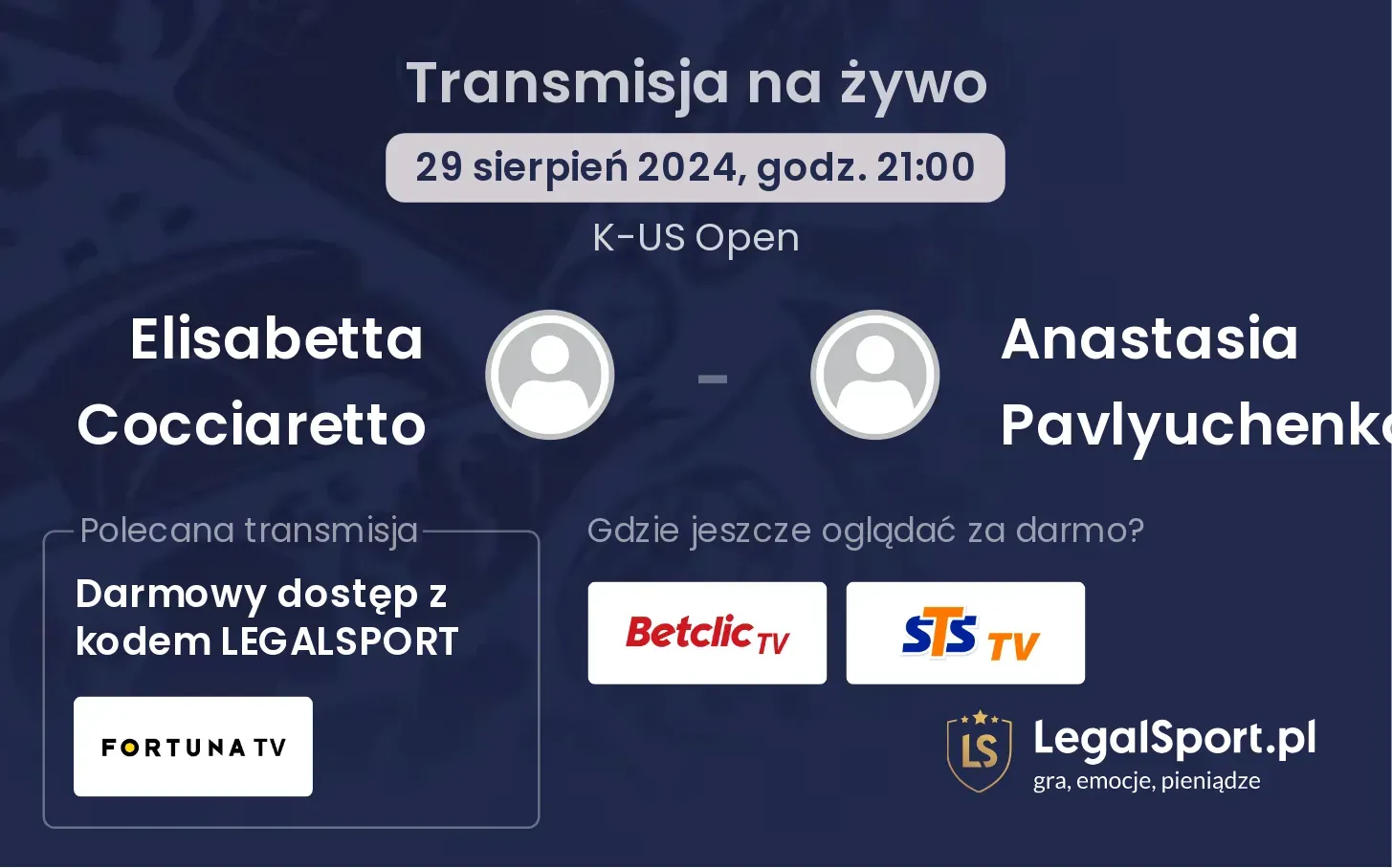 Elisabetta Cocciaretto - Anastasia Pavlyuchenkova gdzie oglądać? 29.08, godz. 21:00