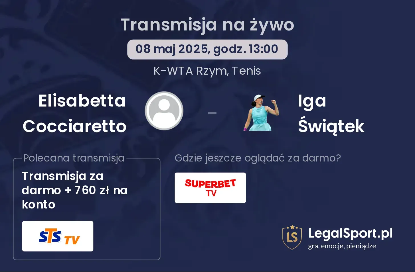 Elisabetta Cocciaretto - Iga Świątek transmisja na żywo