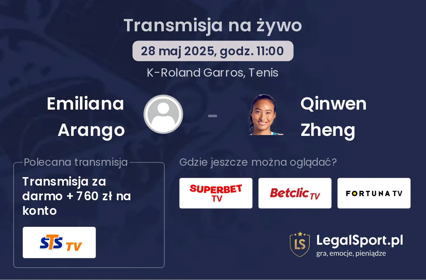 Emiliana Arango - Qinwen Zheng transmisja na żywo