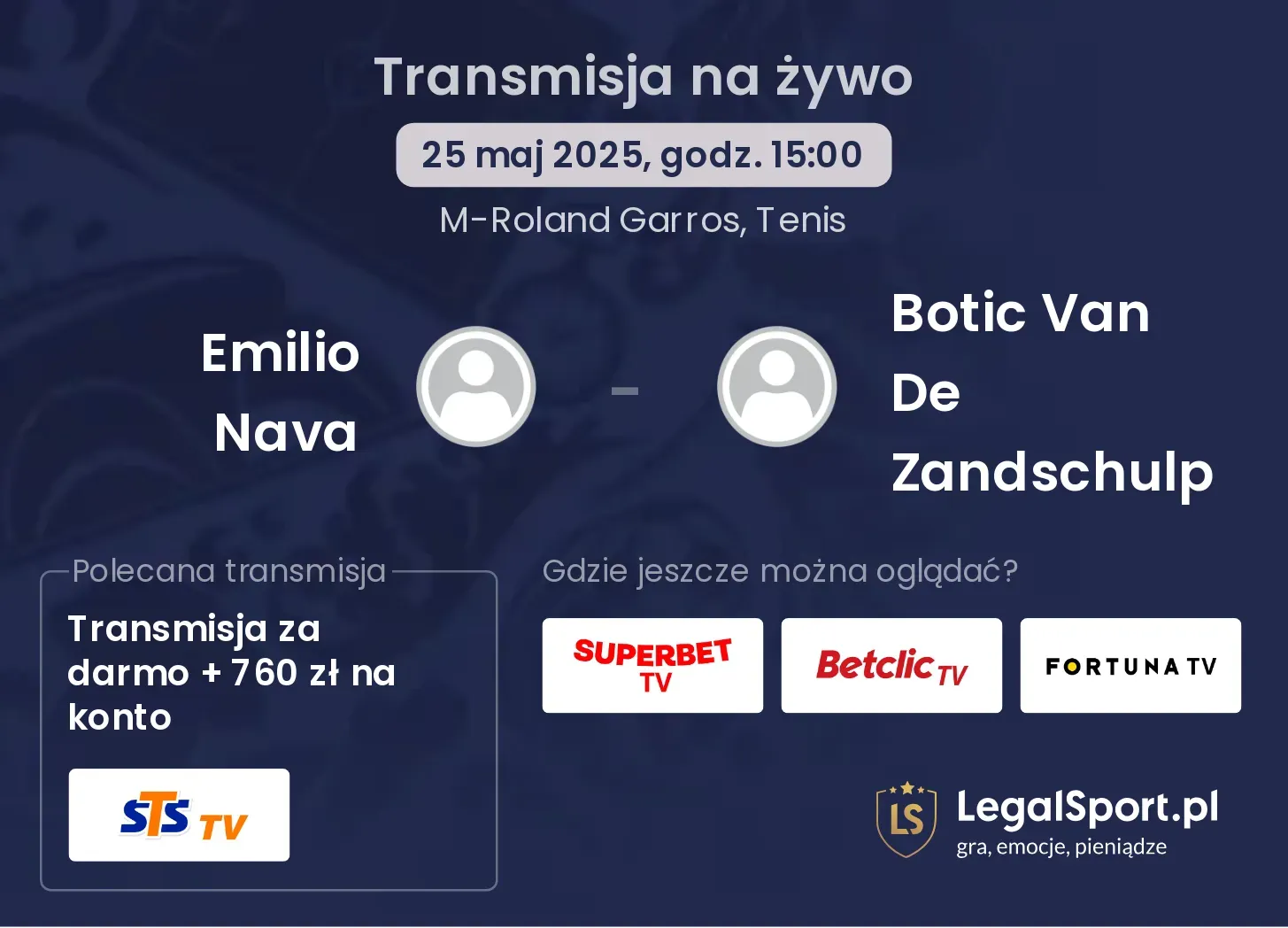 Emilio Nava - Botic Van De Zandschulp gdzie oglądać transmisję?
