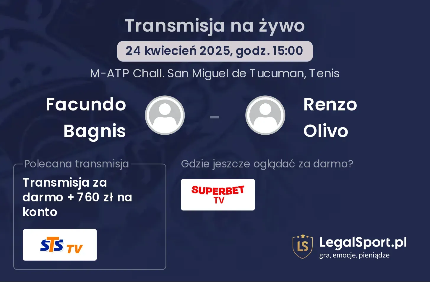 Facundo Bagnis - Renzo Olivo transmisja na żywo