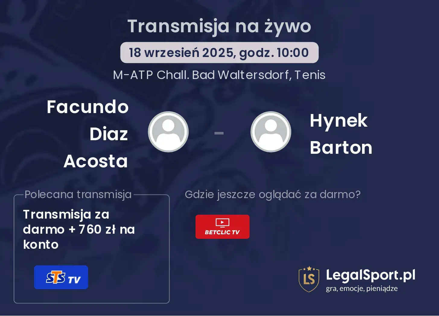 Facundo Diaz Acosta - Hynek Barton transmisja na żywo