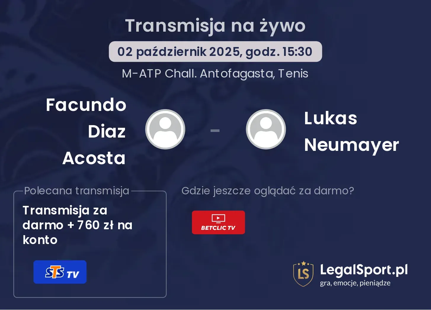 Facundo Diaz Acosta - Lukas Neumayer transmisja na żywo