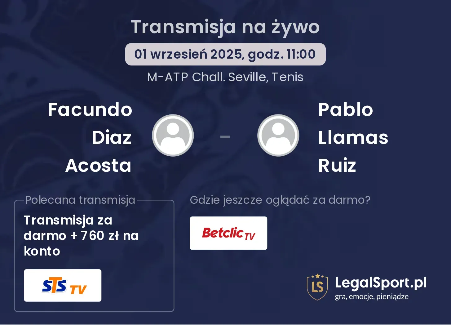 Facundo Diaz Acosta - Pablo Llamas Ruiz transmisja na żywo