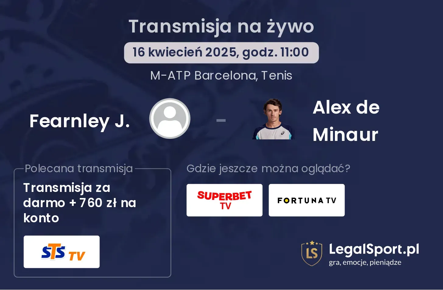 Fearnley J. - Alex de Minaur gdzie oglądać transmisję?