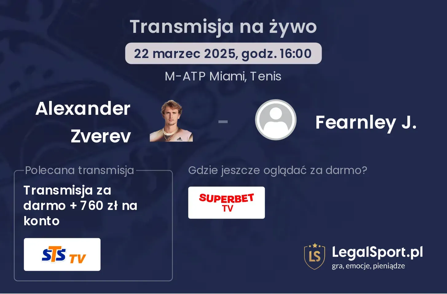 Fearnley J. - Alexander Zverev transmisja na żywo