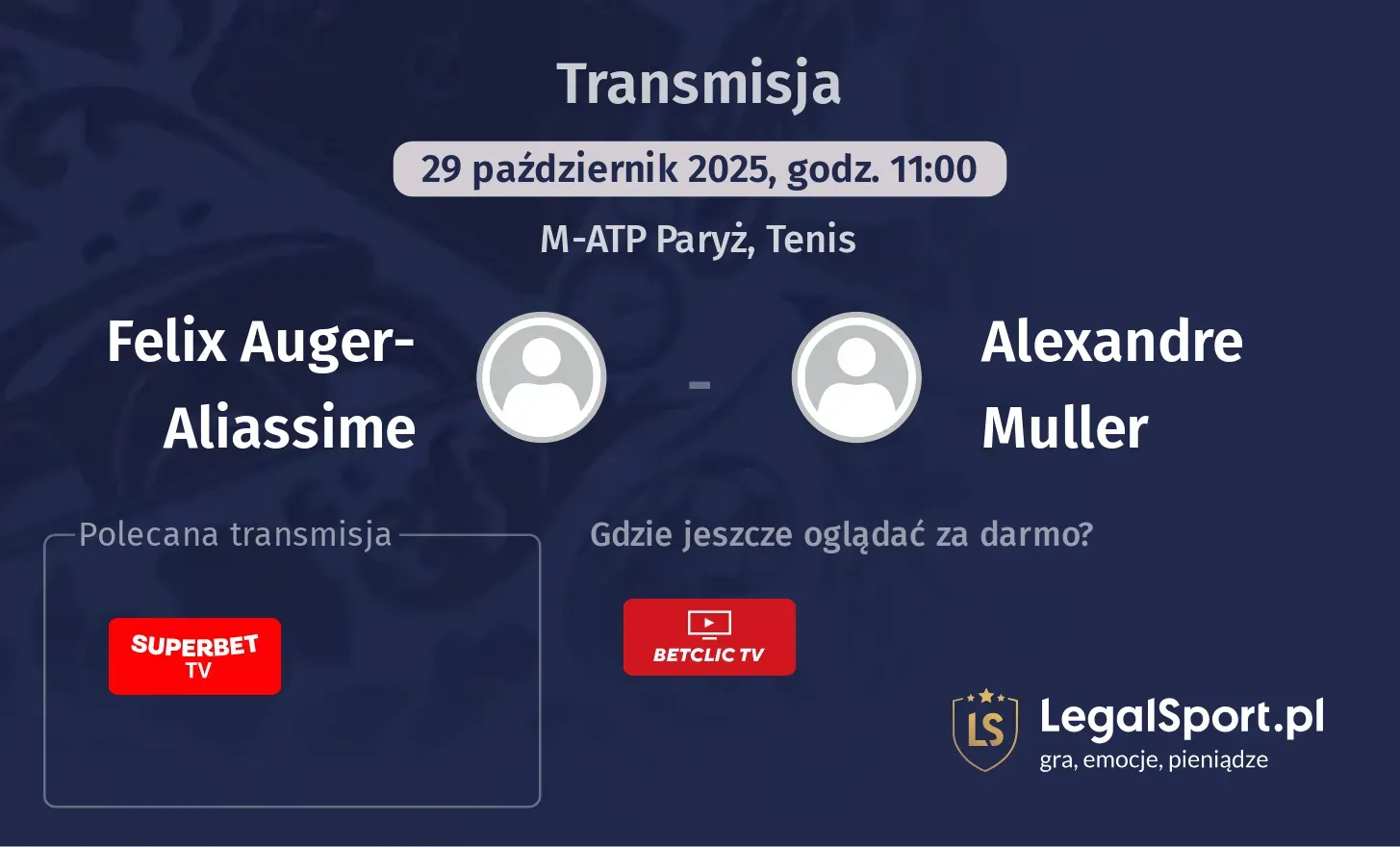 Felix Auger-Aliassime - Alexandre Muller Transmisje