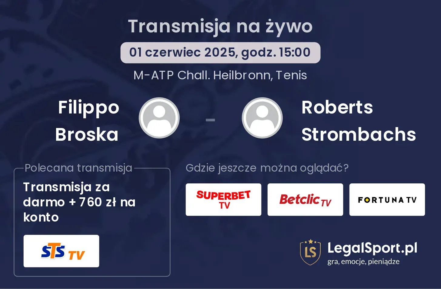 Filippo Broska - Roberts Strombachs gdzie oglądać transmisję?