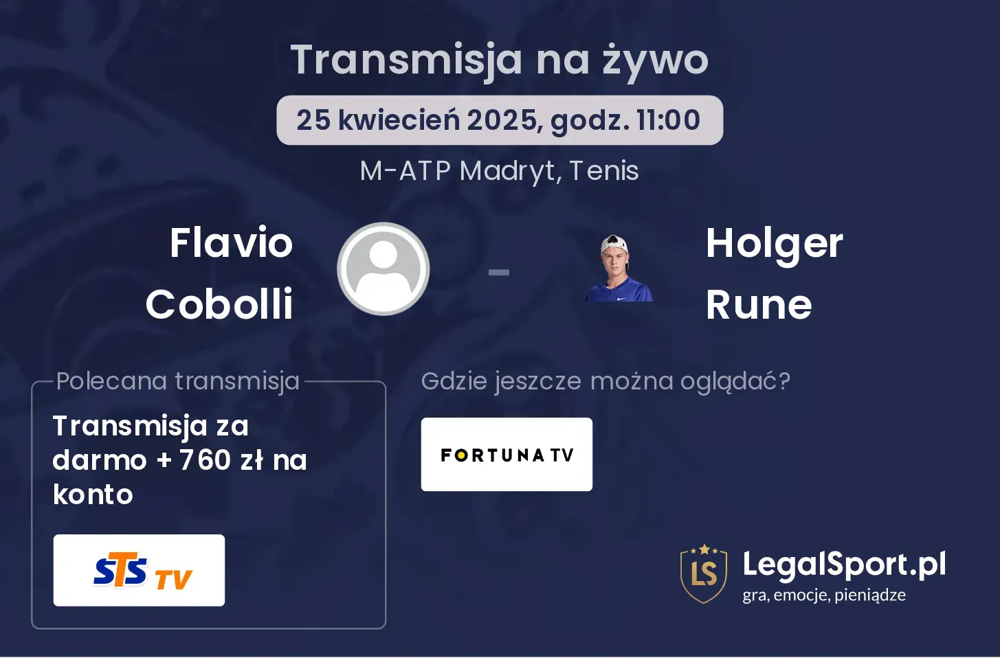 Flavio Cobolli - Holger Rune gdzie oglądać?