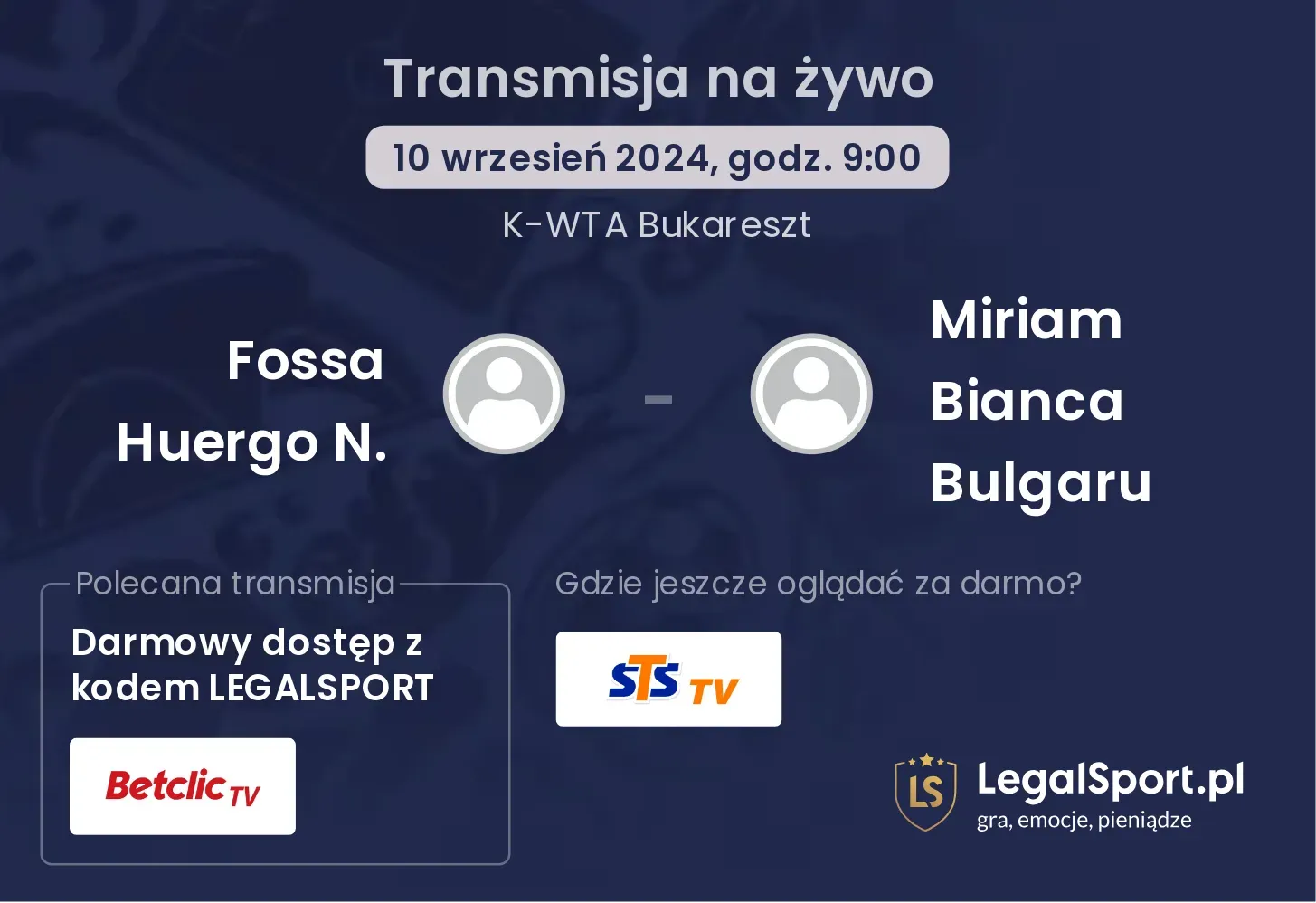 Fossa Huergo N. - Miriam Bianca Bulgaru gdzie oglądać? 10.09, godz. 09:00