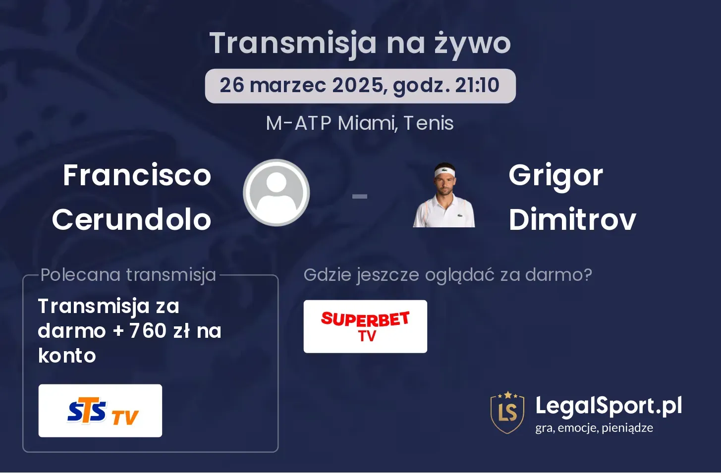 Francisco Cerundolo - Grigor Dimitrov gdzie oglądać transmisję?