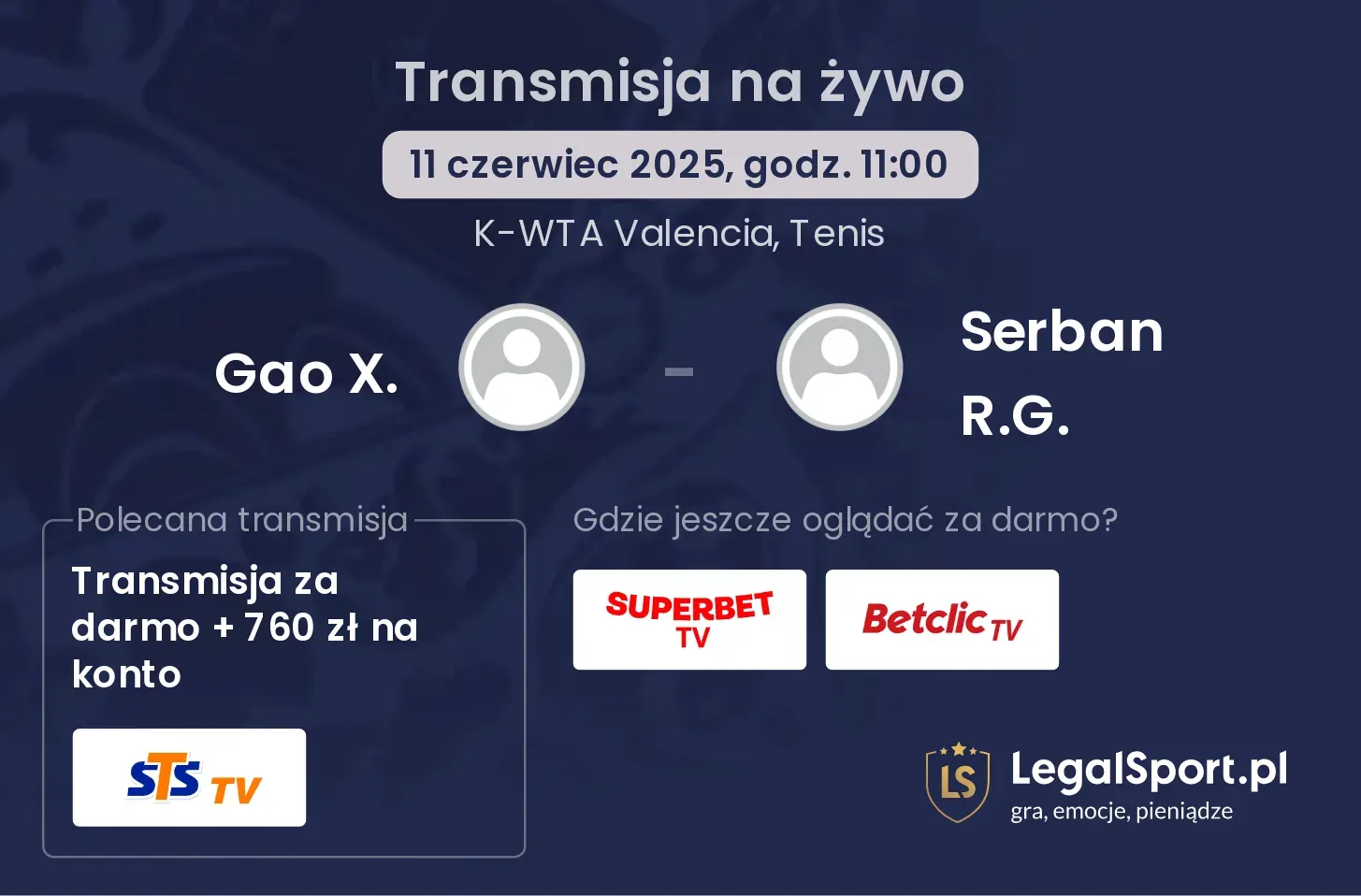 Gao X. - Serban R.G. gdzie oglądać?