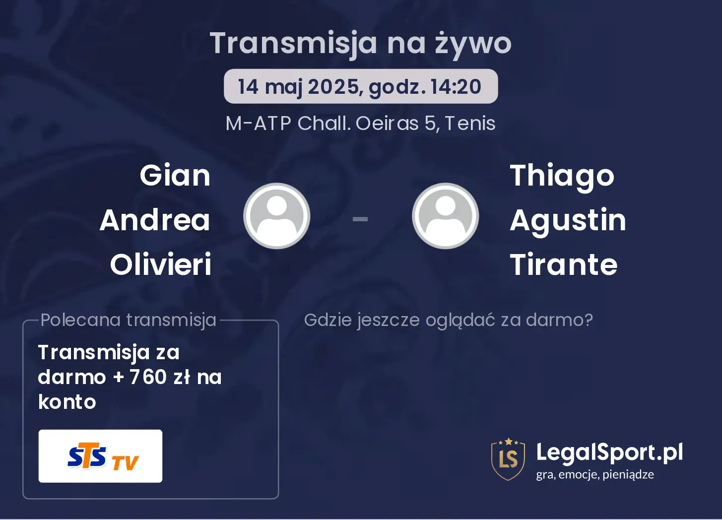 Gian Andrea Olivieri - Thiago Agustin Tirante transmisja na żywo