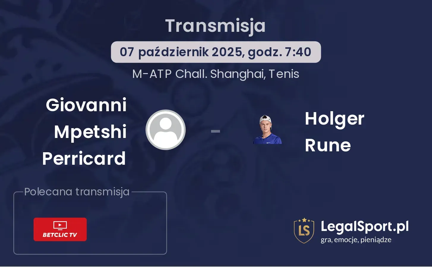 Giovanni Mpetshi Perricard - Holger Rune gdzie oglądać?