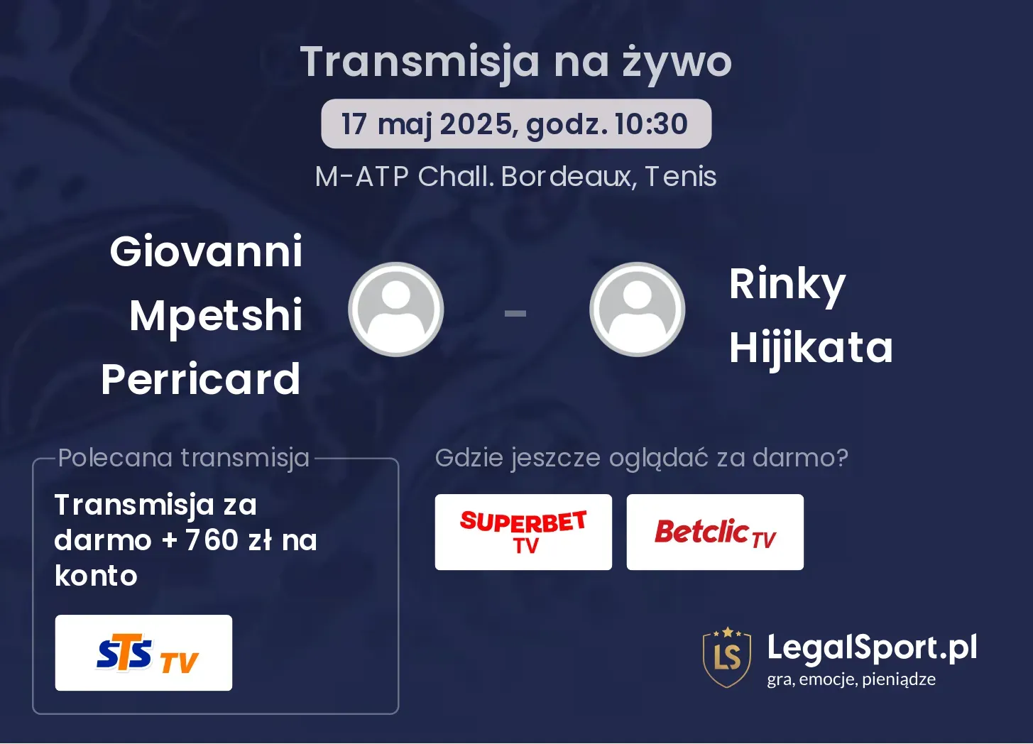 Giovanni Mpetshi Perricard - Rinky Hijikata transmisja na żywo