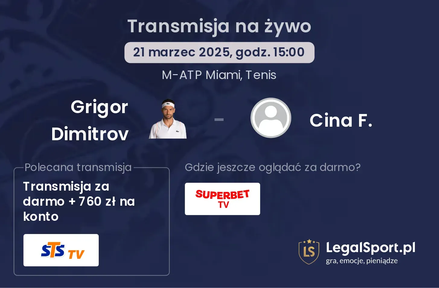Grigor Dimitrov - Cina F. gdzie oglądać transmisję?