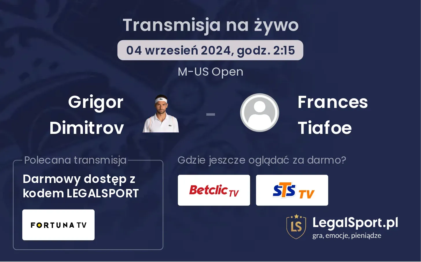 Grigor Dimitrov - Frances Tiafoe gdzie oglądać? 04.09, godz. 02:15