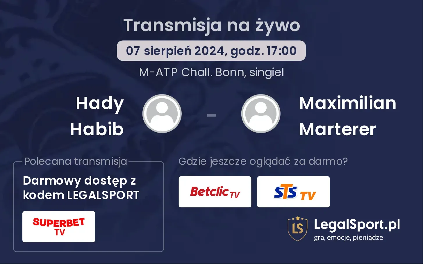 Hady Habib - Maximilian Marterer gdzie oglądać za darmo? (07.08, godz. 17:00)