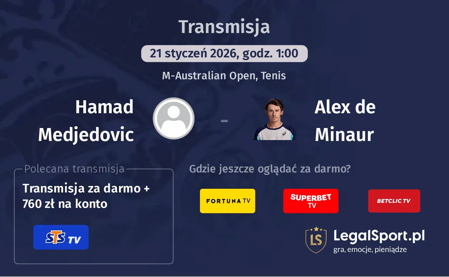 Hamad Medjedovic - Alex de Minaur Transmisje