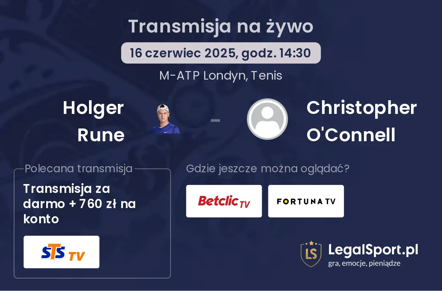 Holger Rune - Christopher O'Connell gdzie oglądać transmisję?