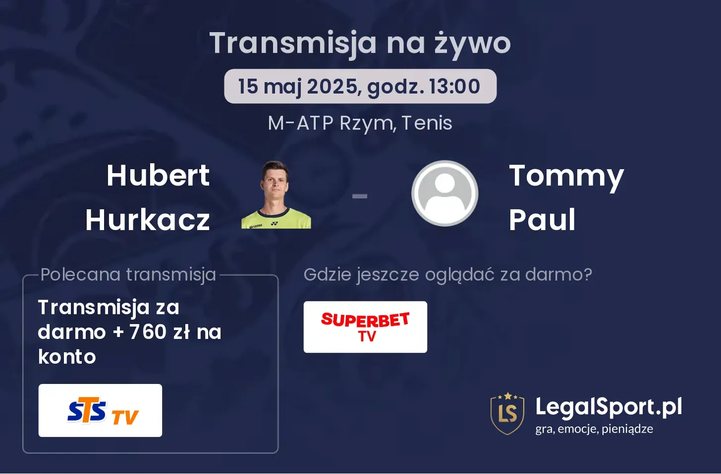 Hubert Hurkacz - Tommy Paul transmisja na żywo