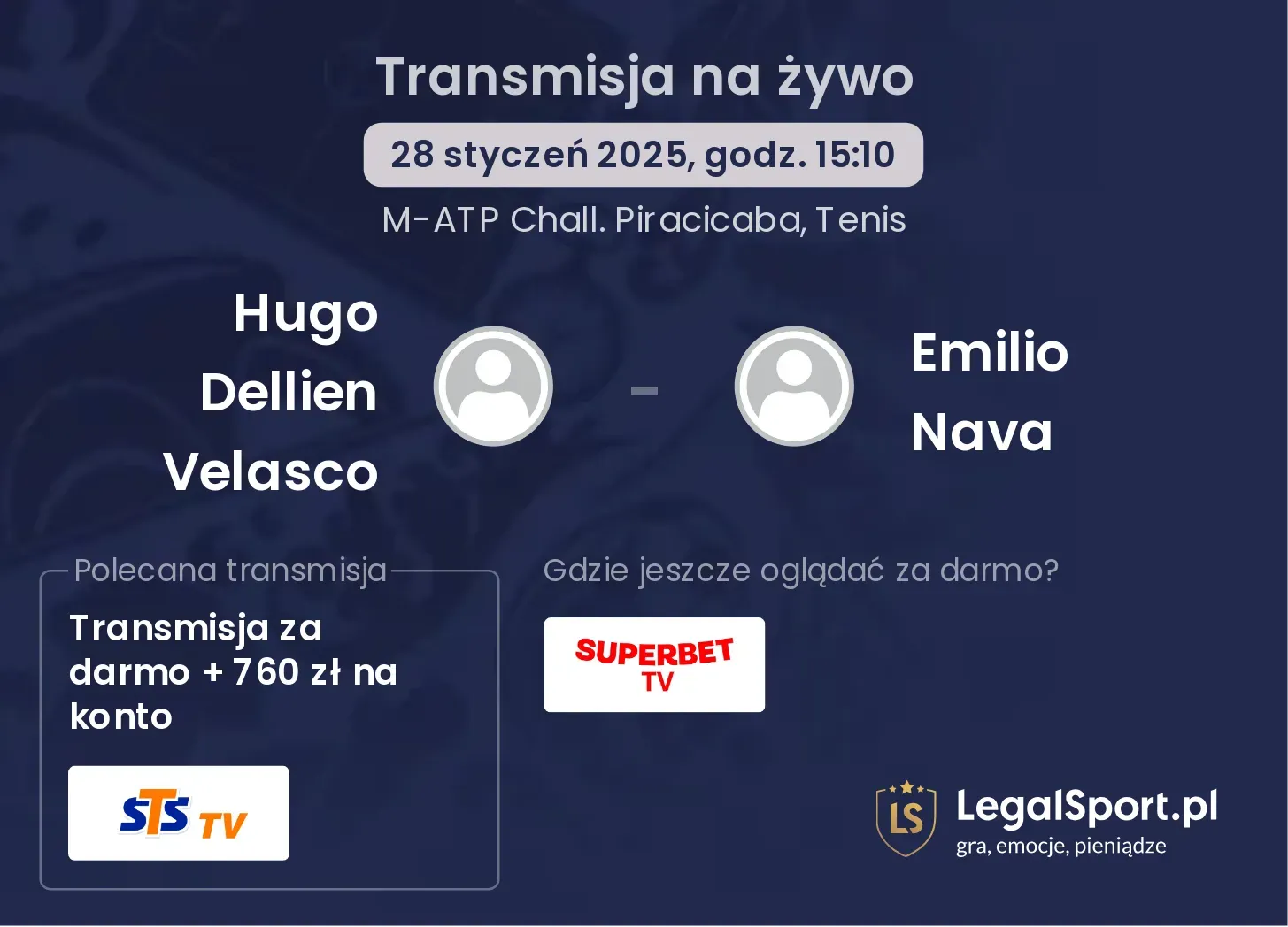 Hugo Dellien Velasco - Emilio Nava transmisja na żywo