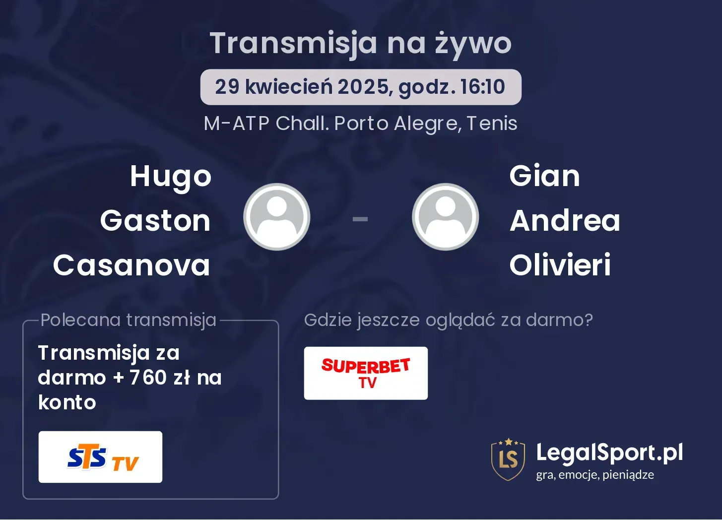Hugo Gaston Casanova - Gian Andrea Olivieri gdzie oglądać transmisję?