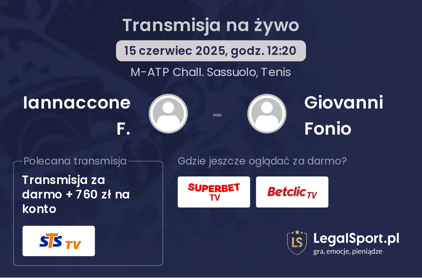 Iannaccone F. - Giovanni Fonio gdzie oglądać transmisję?