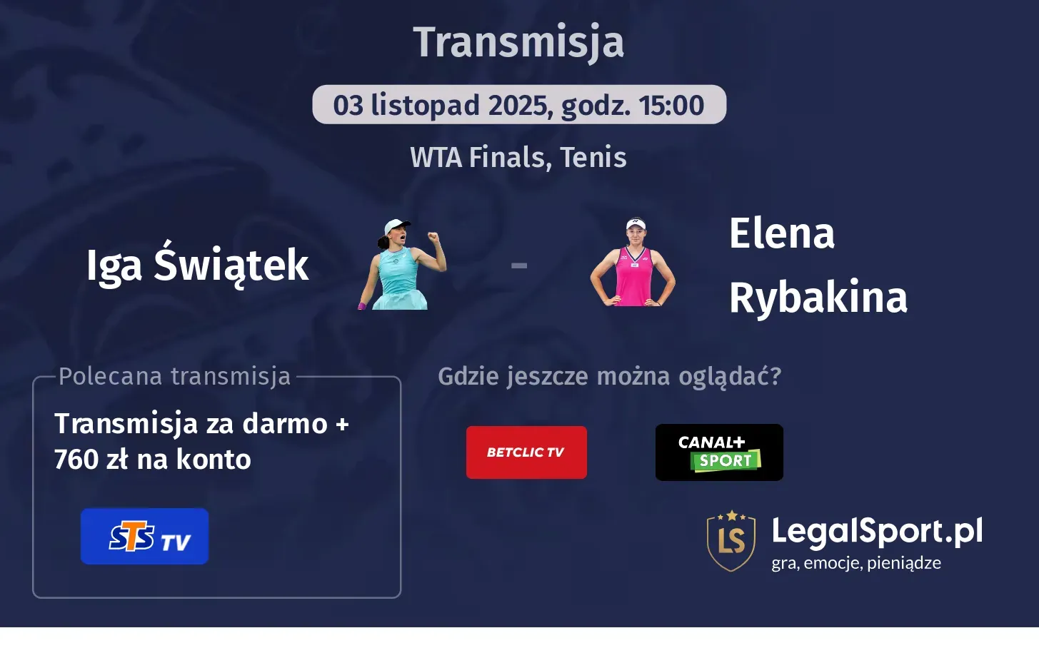 Iga Świątek - Elena Rybakina Transmisje