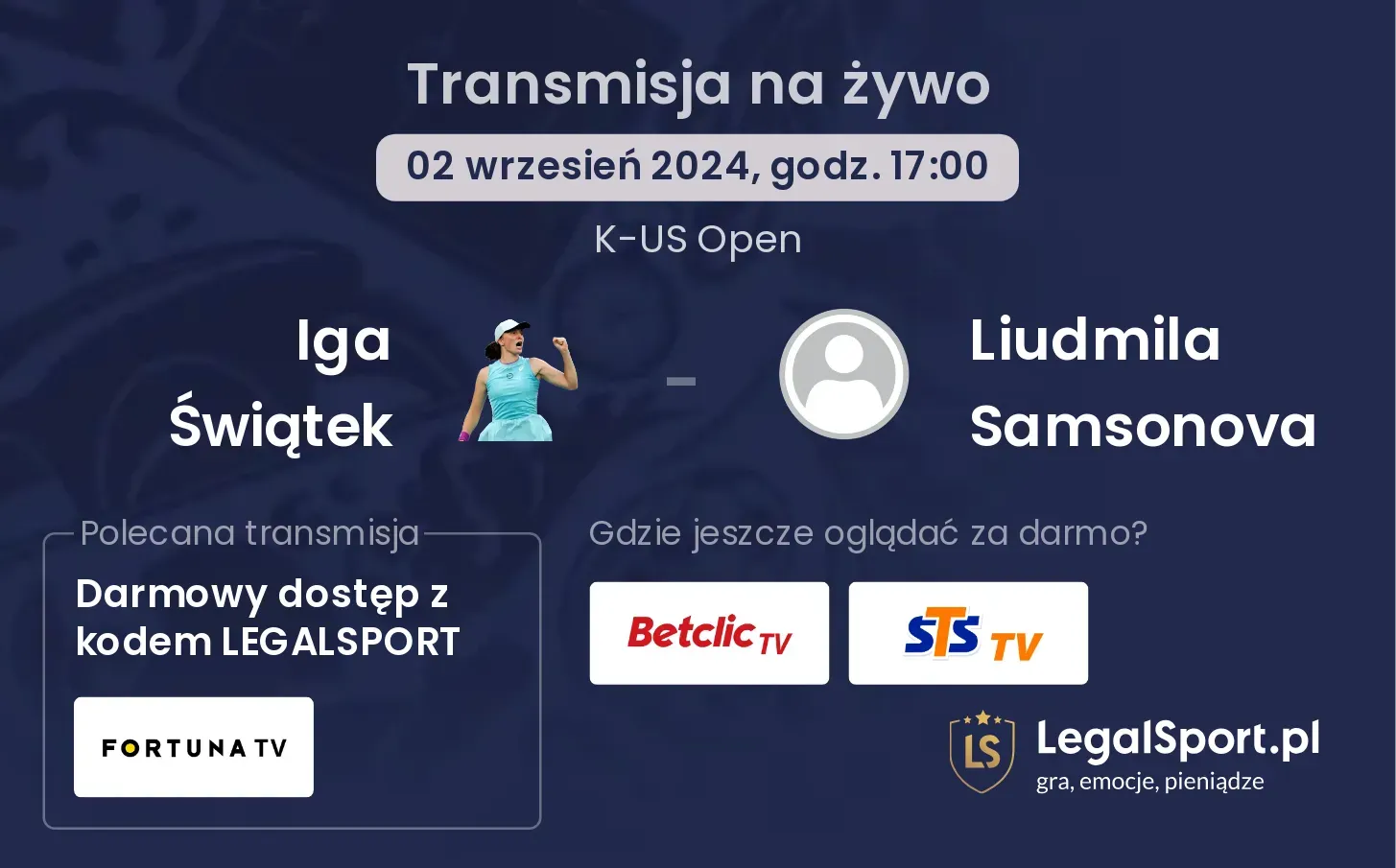 Iga Świątek - Liudmila Samsonova gdzie oglądać? 02.09, godz. 17:00