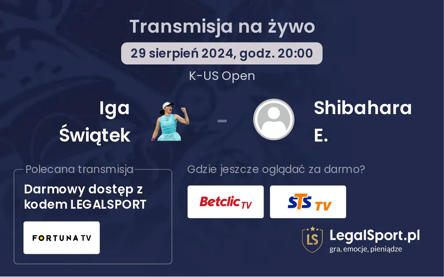 Iga Świątek - Shibahara E. gdzie oglądać? 29.08, godz. 20:00
