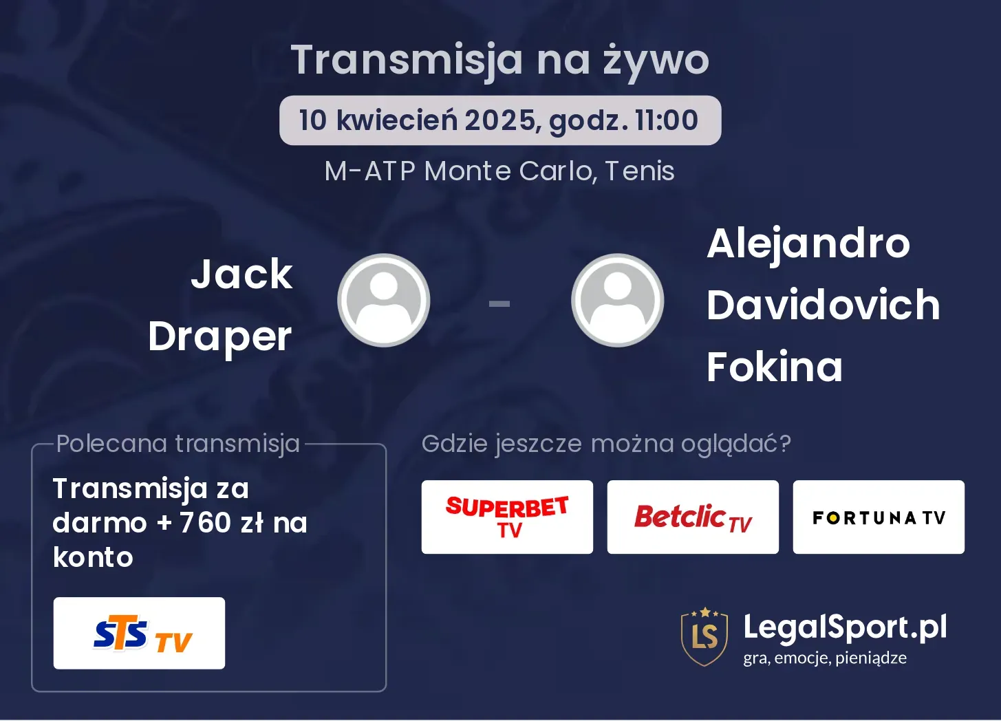 Jack Draper - Alejandro Davidovich Fokina gdzie oglądać transmisję?