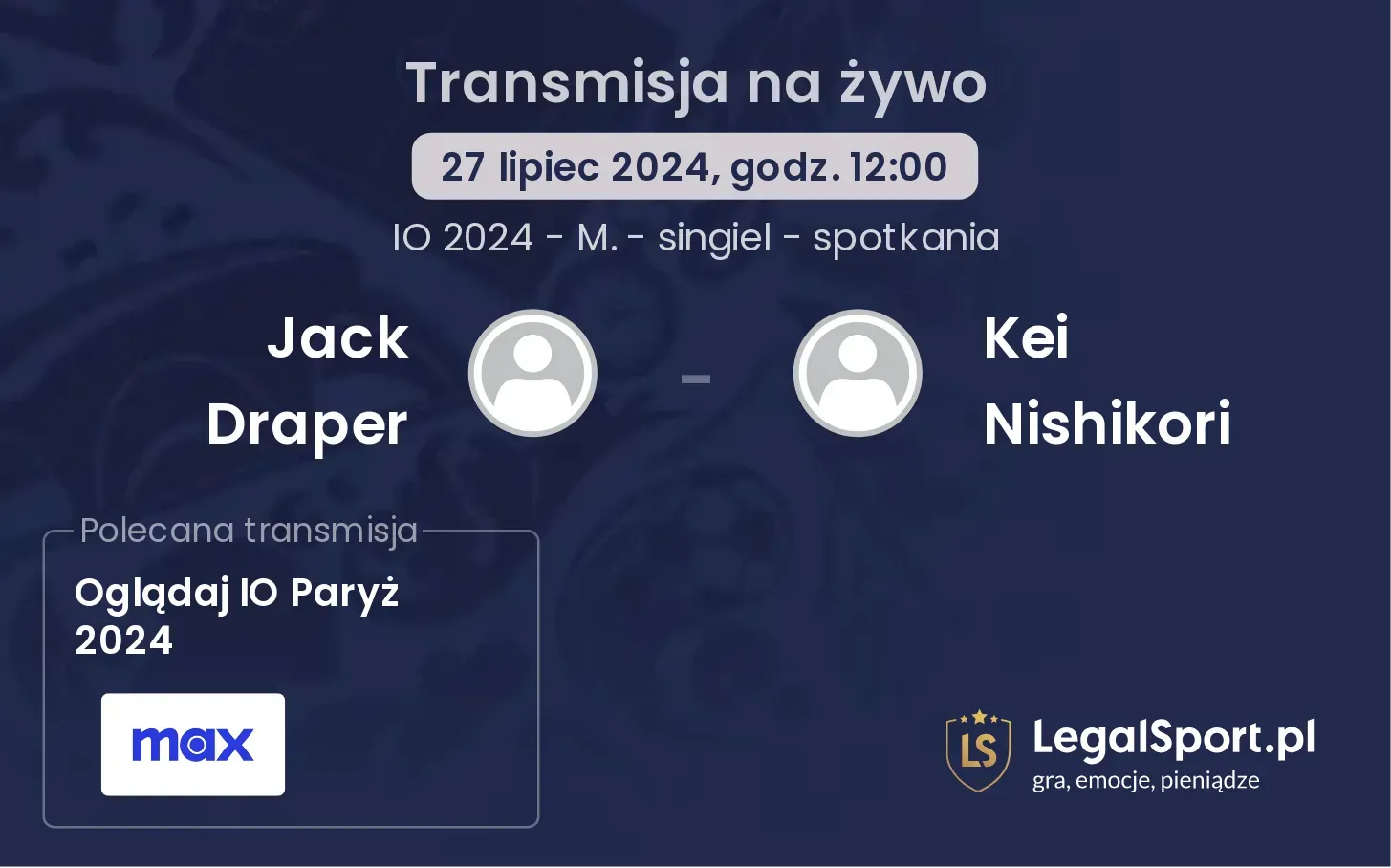 Jack Draper - Kei Nishikori gdzie oglądać? (27.07, godz. 12:00)