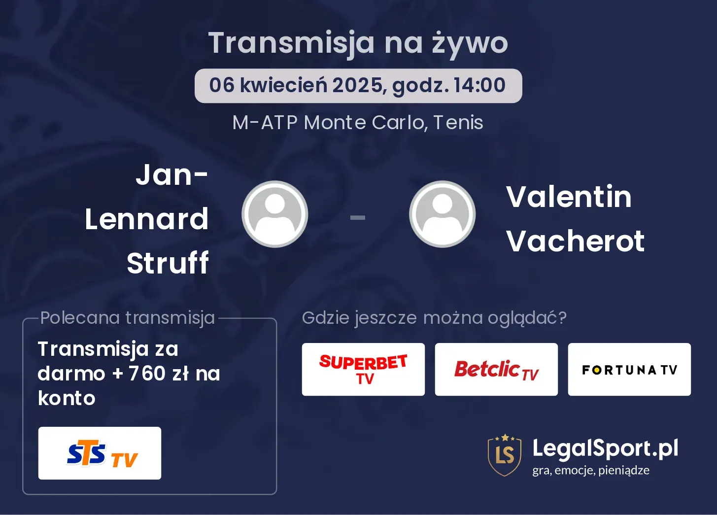 Jan-Lennard Struff - Valentin Vacherot gdzie oglądać transmisję?