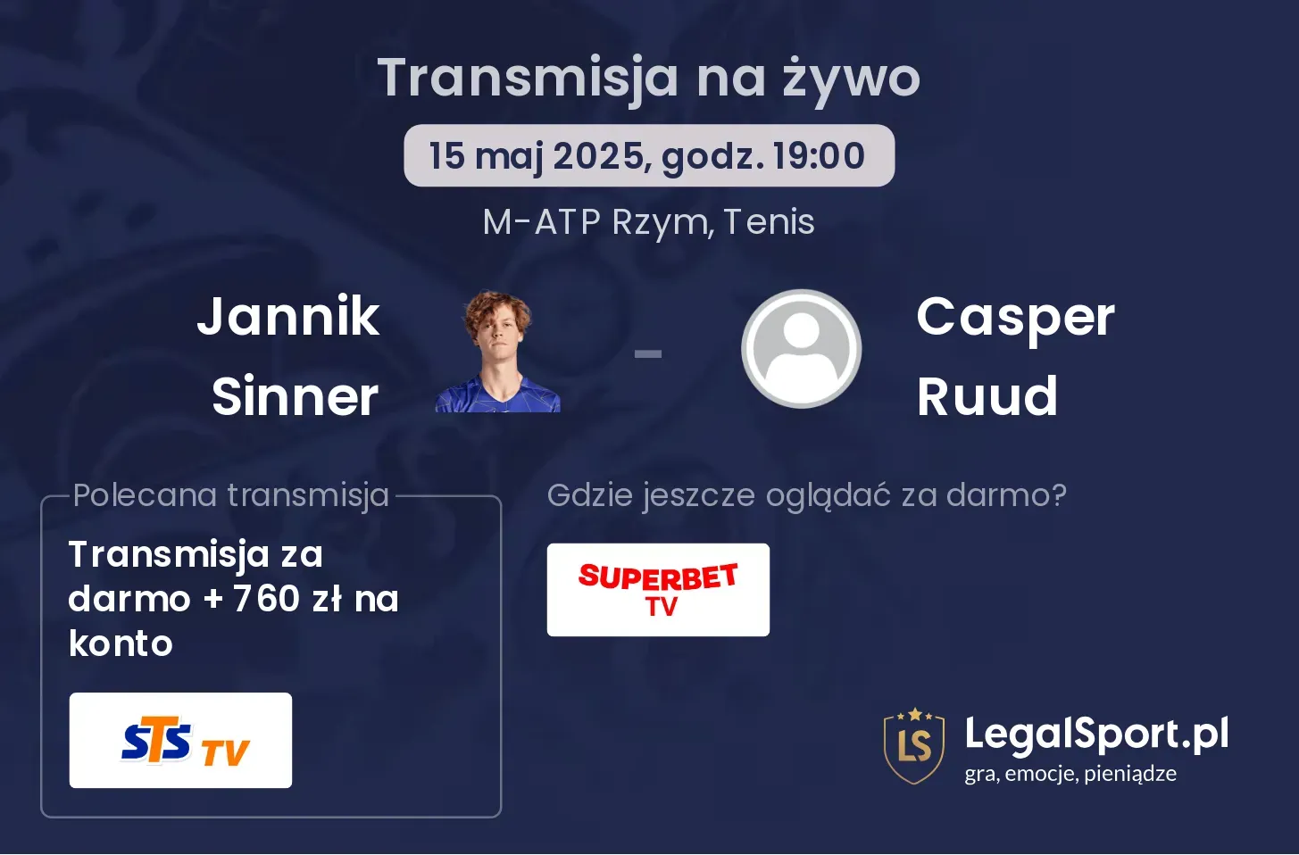 Jannik Sinner - Casper Ruud transmisja na żywo