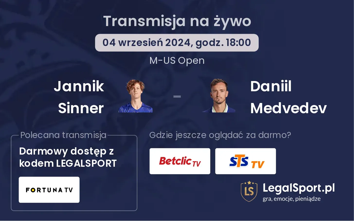 Jannik Sinner - Daniil Medvedev gdzie oglądać? 04.09, godz. 18:00