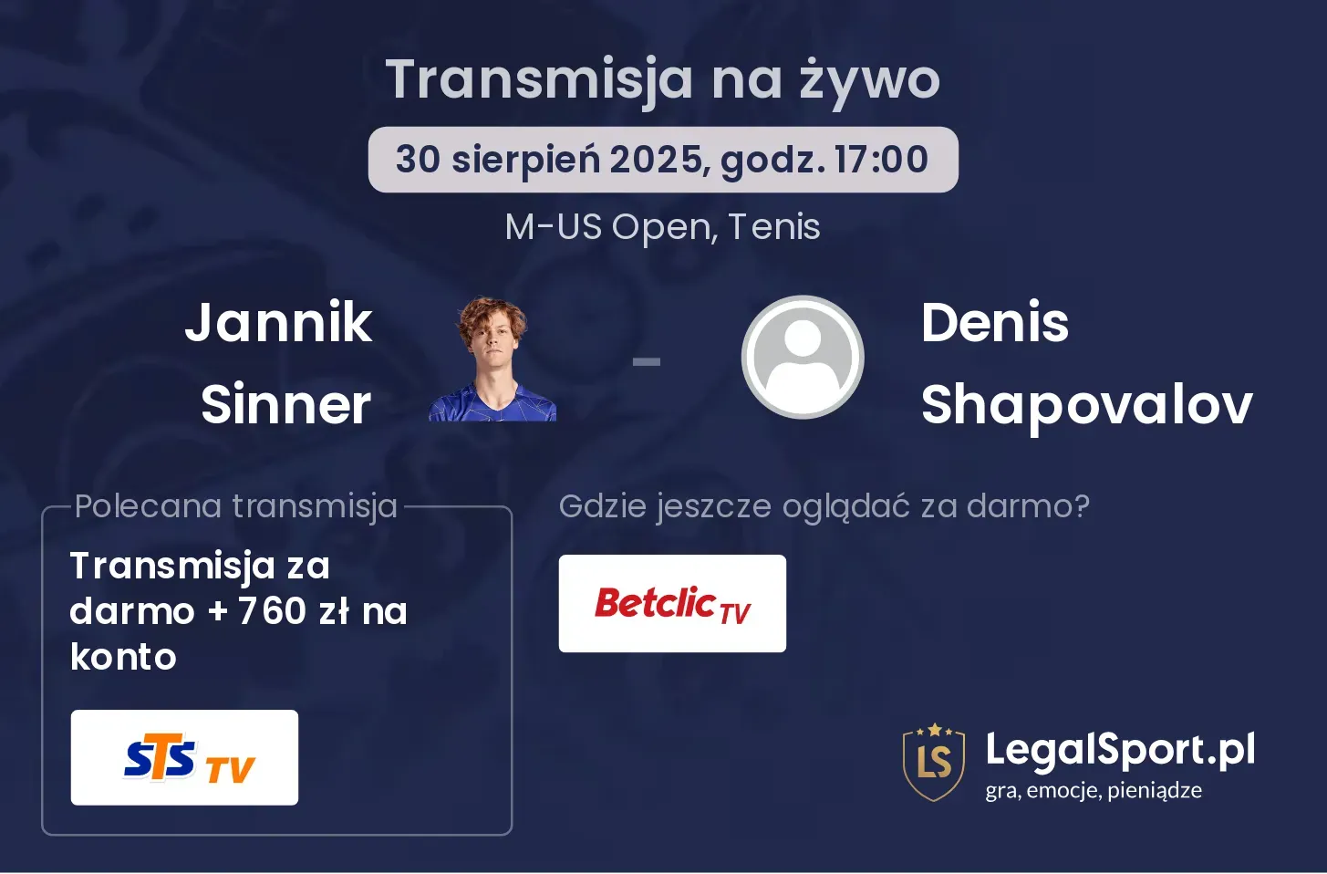 Jannik Sinner - Denis Shapovalov transmisja na żywo