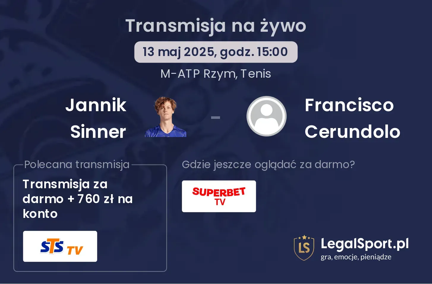 Jannik Sinner - Francisco Cerundolo transmisja na żywo