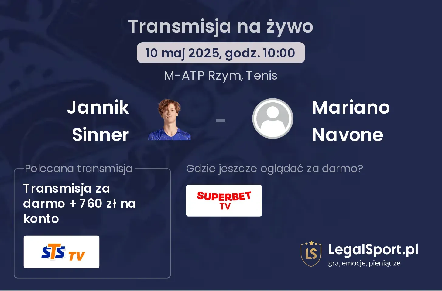 Jannik Sinner - Mariano Navone transmisja na żywo