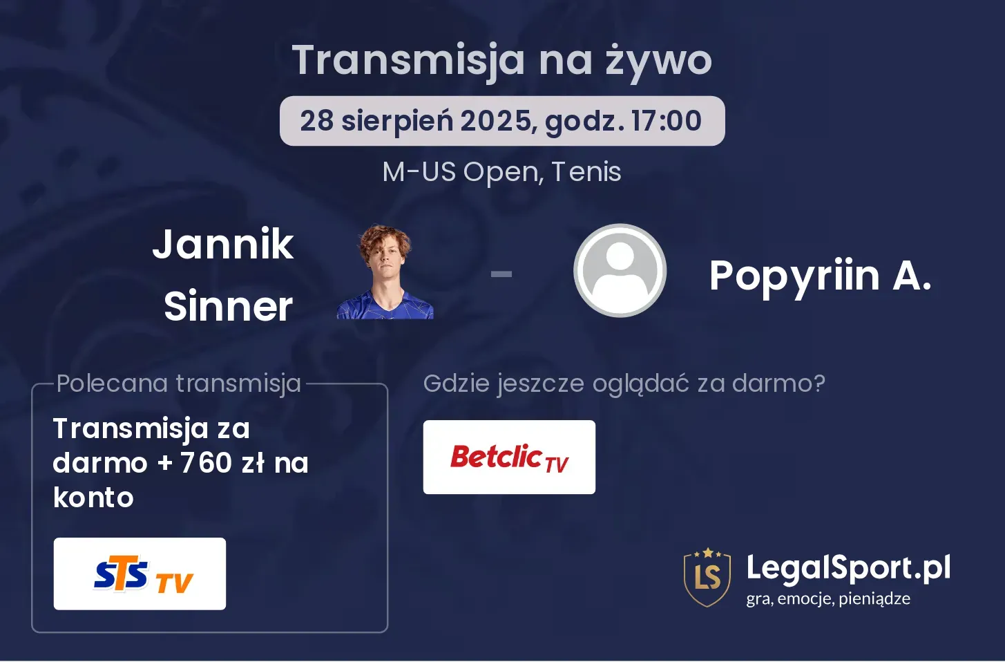 Jannik Sinner - Popyriin A. transmisja na żywo