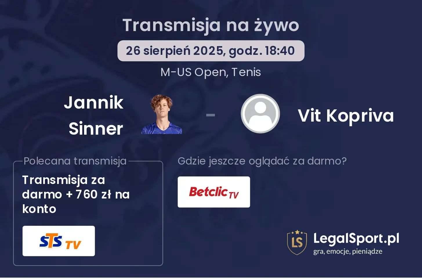 Jannik Sinner - Vit Kopriva gdzie oglądać?