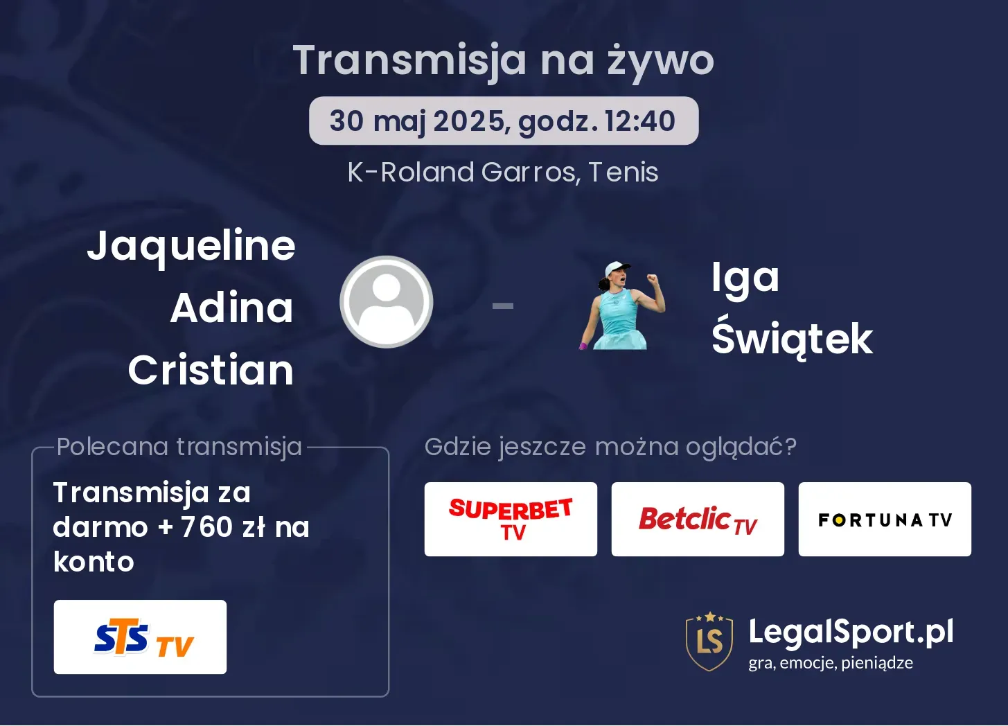 Jaqueline Adina Cristian - Iga Świątek gdzie oglądać transmisję?