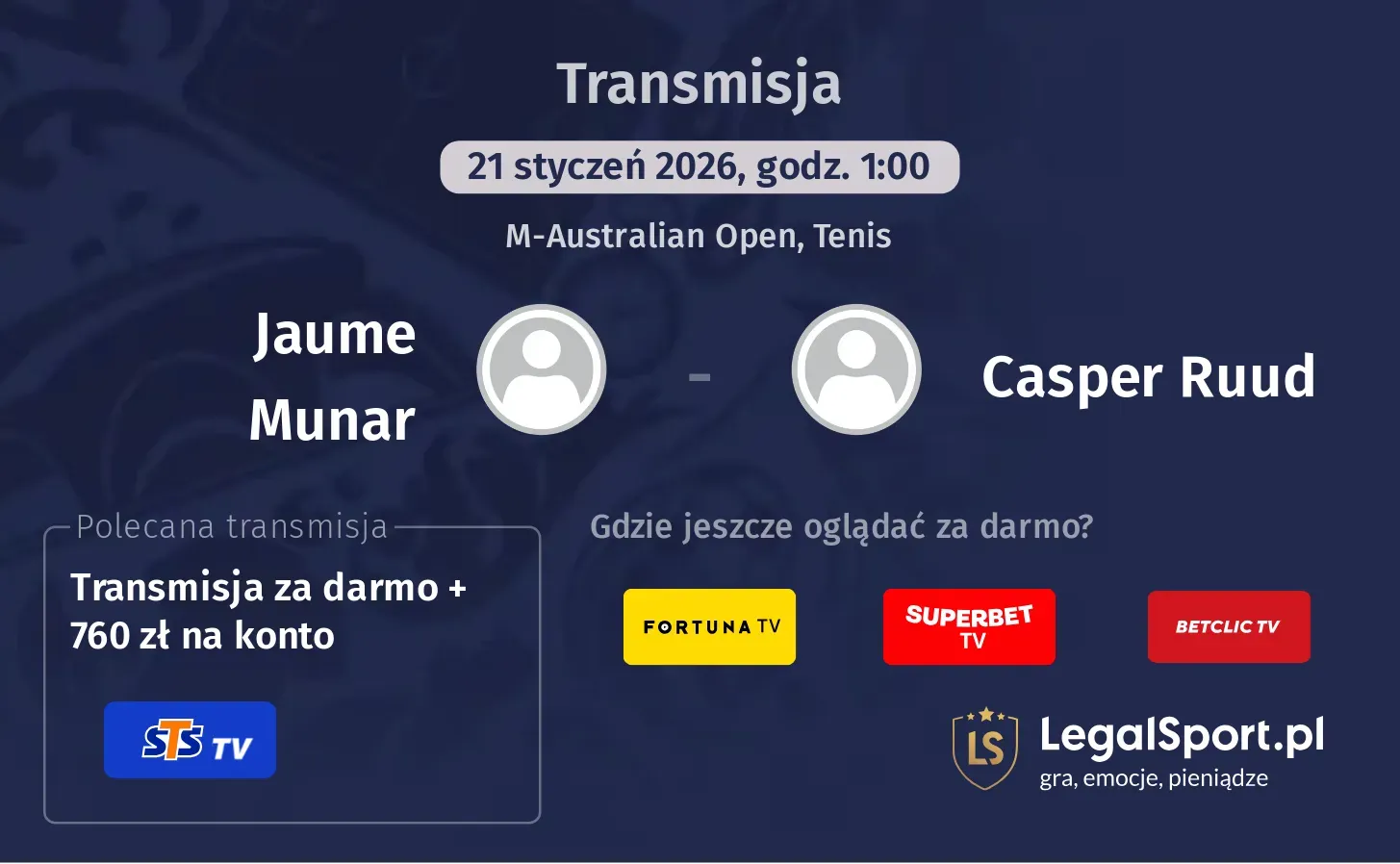 Jaume Munar - Casper Ruud Transmisje