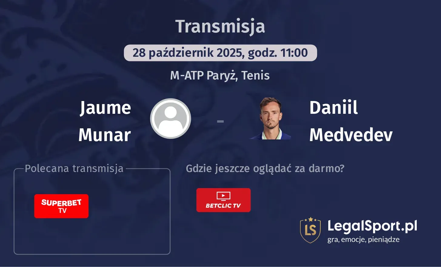 Jaume Munar - Daniil Medvedev Transmisje