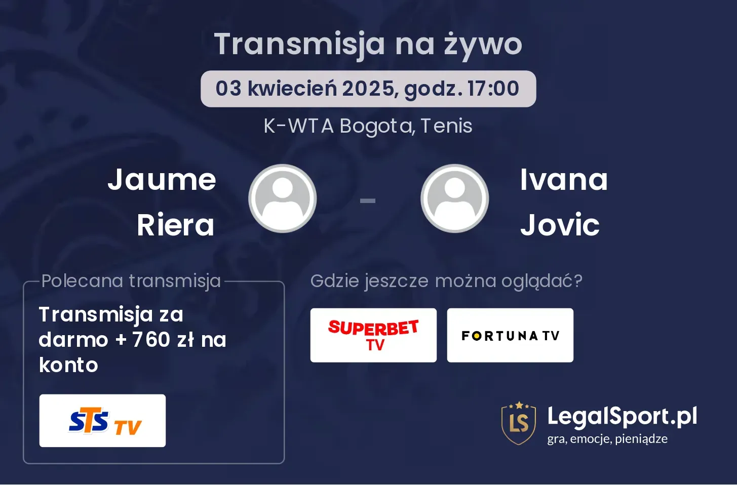 Jaume Riera - Ivana Jovic gdzie oglądać transmisję?
