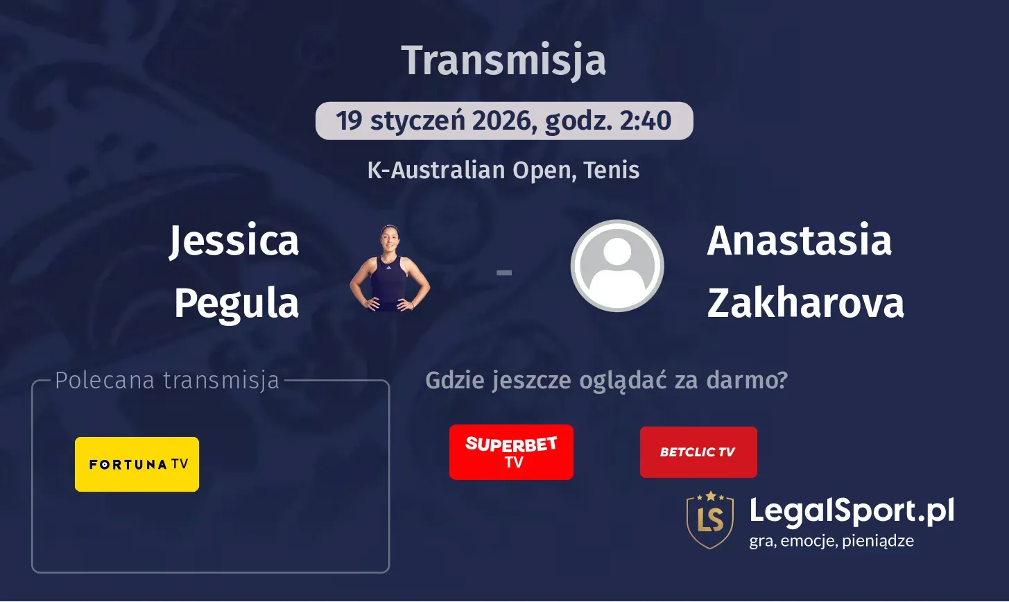 Jessica Pegula - Anastasia Zakharova Transmisje